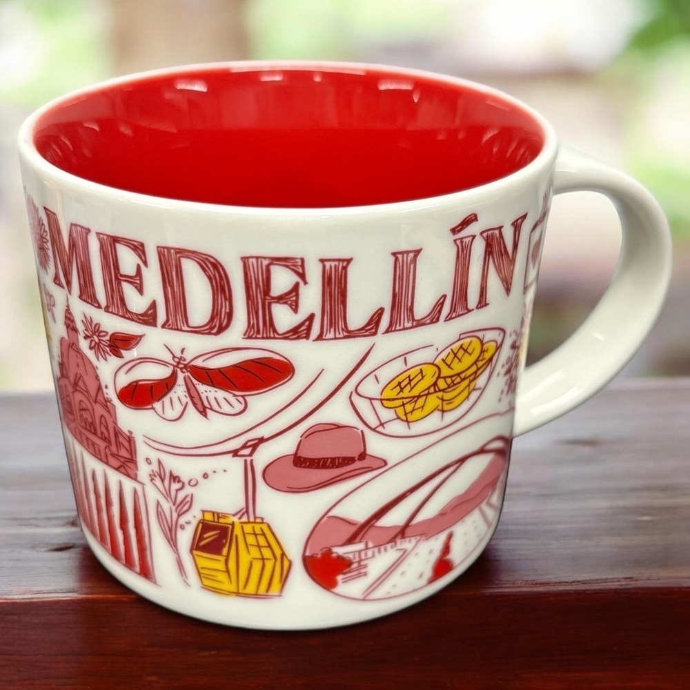 Starbucks Medellin Coffee Mug Been There Collector Series 14 Oz Red Yellow Tea